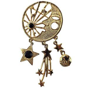 Celestial Brooch Gold-Tone Stars Moon space galaxy sun burst womens jewelry